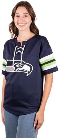 Ultra Game NFL Seattle Seahawks Women's Lace Up Tee Shirt Penalty Box 2 Ultra Game NFL Seattle Seahawks Women's Lace Up Tee Shirt Penalty Box - Image 2