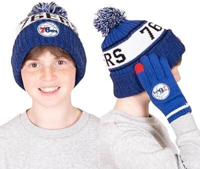 Ultra Game NBA Philadelphia 76ers Youth Soft Winter Beanie Knit Hat and Touch Screen Gloves 4 Ultra Game NBA Philadelphia 76ers Youth Soft Winter Beanie Knit Hat and Touch Screen Gloves - Image 4