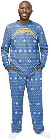 FOCO NFL Los Angeles Chargers Primary Logo 2 Piece Top and Bottom Ugly Pajama Set 1 FOCO NFL Men's Team Color Large Primary Logo 2 Piece Top and Bottom Ugly Pajama Set