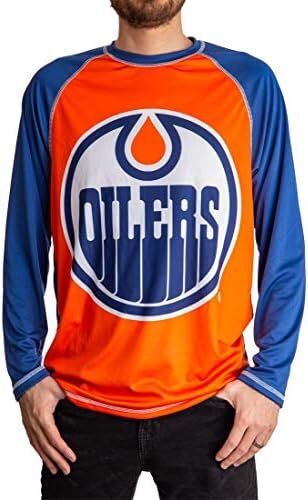 NHL Edmonton Oilers Long Sleeve Performance Active Wear Rash Guard Shirt 1 NHL Mens Long Sleeve Performance Active Wear Rash Guard Shirt