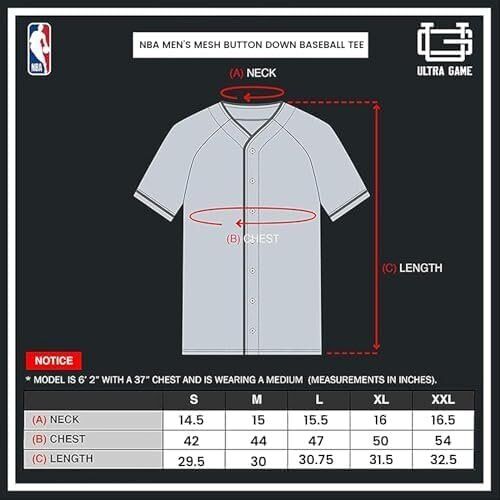 Ultra Game NBA Men's Mesh Button Down Baseball T-Shirt - All Teams 6 Ultra Game NBA Men's Mesh Button Down Baseball T-Shirt - All Teams - Image 6