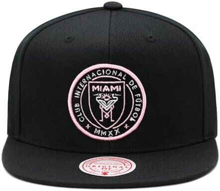 Mitchell & Ness Inter Miami CF MLS Primary Logo Snapback Hat Cap - Black/White/Light Pink
