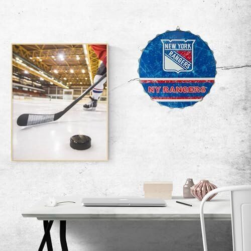 NHL New York Rangers 13” Jumbo Metal Distressed Bottle Cap Wall Sign 6 NHL New York Rangers 13” Jumbo Metal Distressed Bottle Cap Wall Sign - Image 6