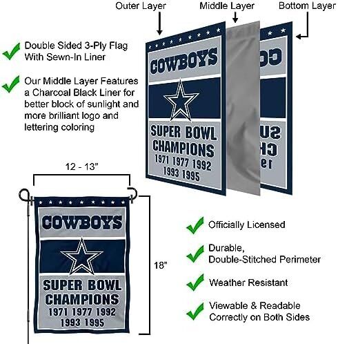 WinCraft NFL Dallas Cowboys 5 Time Champions Double Sided Garden Flag 5 WinCraft NFL Dallas Cowboys 5 Time Champions Double Sided Garden Flag - Image 5