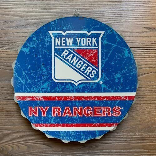 NHL New York Rangers 13” Jumbo Metal Distressed Bottle Cap Wall Sign 7 NHL New York Rangers 13” Jumbo Metal Distressed Bottle Cap Wall Sign - Image 7