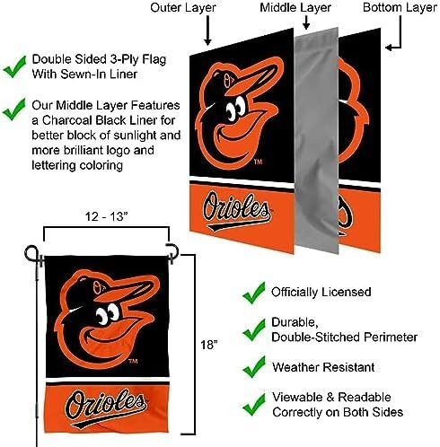 WinCraft MLB Baltimore Orioles Double Sided Garden Flag 5 WinCraft MLB Baltimore Orioles Double Sided Garden Flag - Image 5