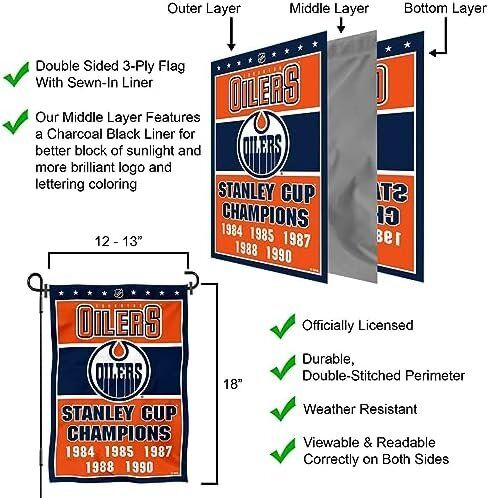 NHL Edmonton Oilers 5 Time Stanley Cup Champions Double Sided Garden Flag 5 NHL Edmonton Oilers 5 Time Stanley Cup Champions Double Sided Garden Flag - Image 5