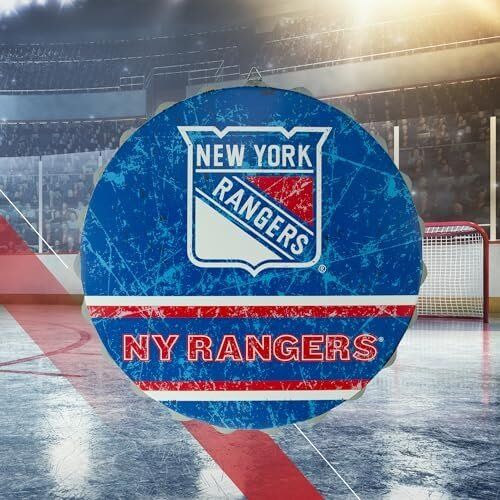 NHL New York Rangers 13” Jumbo Metal Distressed Bottle Cap Wall Sign 2 NHL New York Rangers 13” Jumbo Metal Distressed Bottle Cap Wall Sign - Image 2