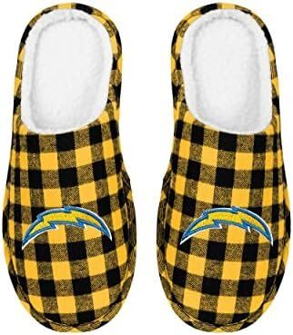 FOCO Men's NFL Los Angeles Chargers Sherpa Lined Buffalo Check Memory Foam Slippers 4 FOCO Men's NFL Los Angeles Chargers Sherpa Lined Buffalo Check Memory Foam Slippers - Image 4