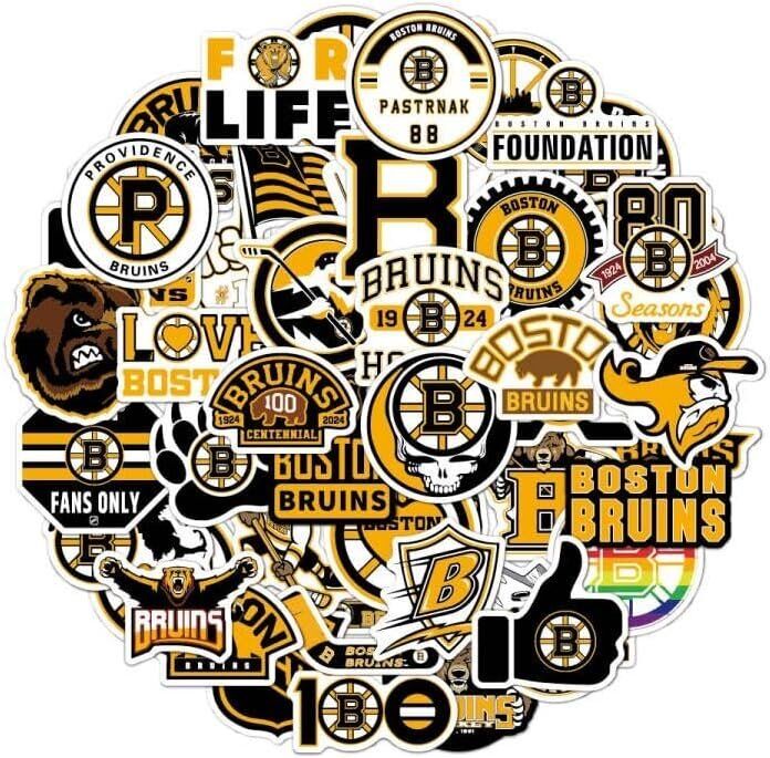 50pcs Bruins Stickers Packs Laptop Skateboard Sticker Bomb Pack for Adults Teens Kids Skate Water Bottles Waterproof Vinyl Graffiti Stickers Decor Gifts