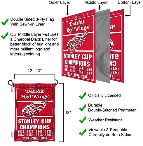 Detroit Red Wings 11 Time Stanley Cup Champions Double Sided Garden Flag 5 Detroit Red Wings 11 Time Stanley Cup Champions Double Sided Garden Flag - Image 5