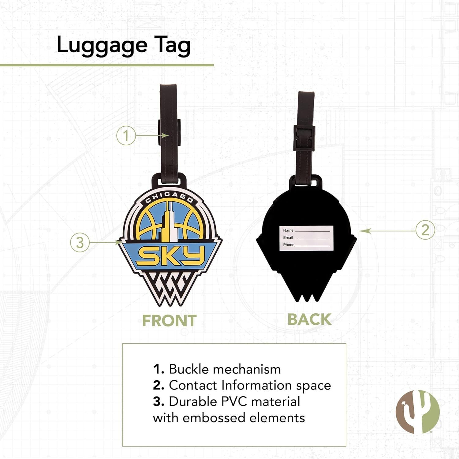 Desert Cactus WNBA Chicago Sky Luggage Tag 2 Desert Cactus WNBA Chicago Sky Luggage Tag - Image 2